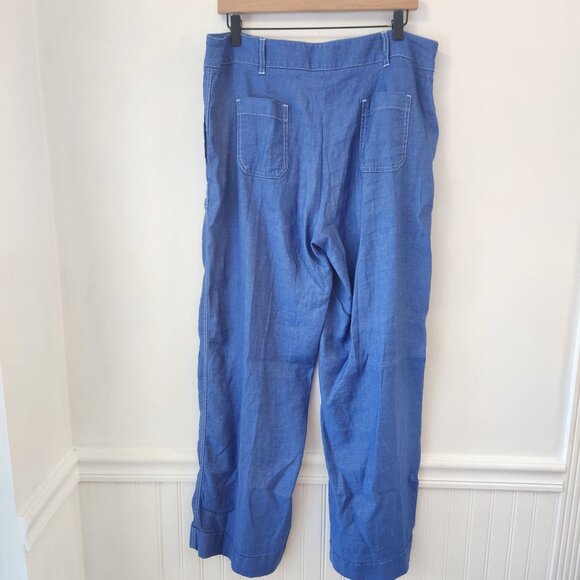 ME&EM Blue Wide Leg Trousers Pants Linen Blend Beachy Women's 16 - Picture 2 of 9